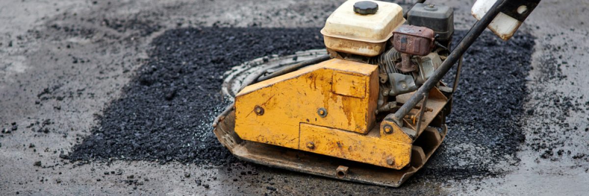 Asphalt,Vibratory,Plate,Compactor.,Pothole,Repair,Process.,Asphalt,Tamping,Machine.